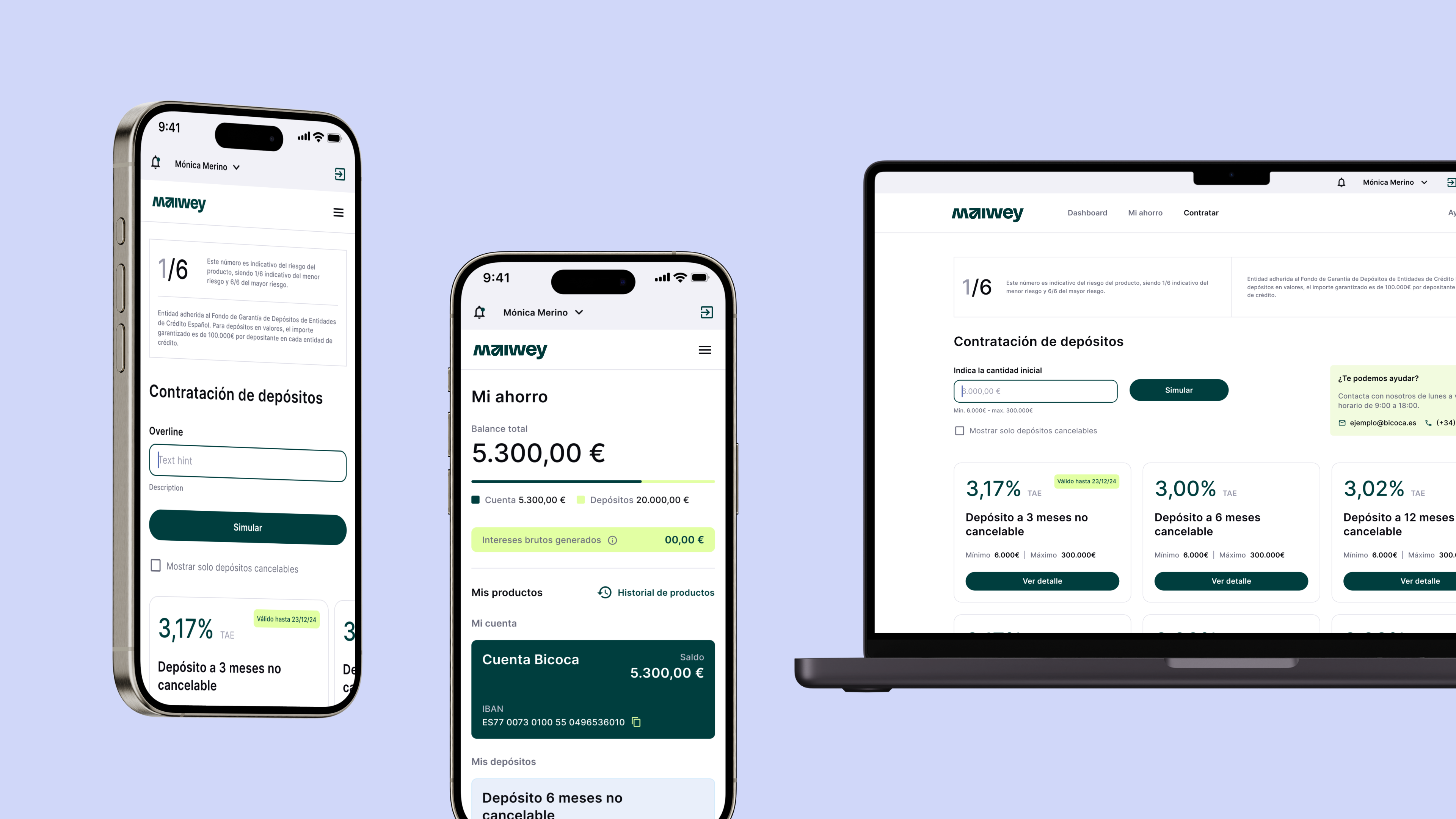 Maiwey — deposit contracting flow across mobile and desktop